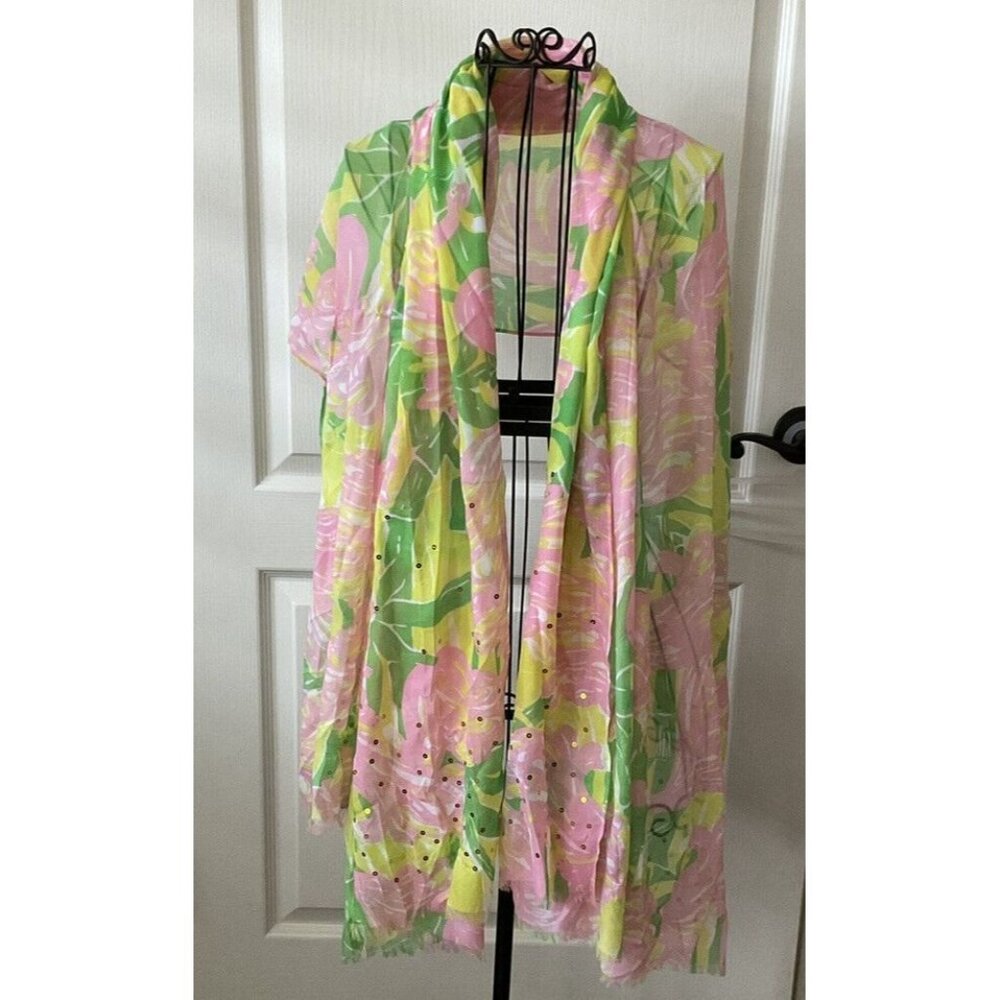 Lilly Pulitzer Scarf Target Fan Dance Wrap Shawl Resort Sequins Flamingo Pink OS